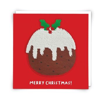 Carte de vœux Pudding à paillettes avec patch à paillettes réutilisable