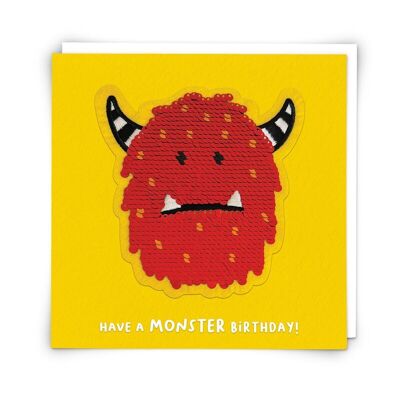 Carte de vœux Monster avec patch à paillettes réutilisable