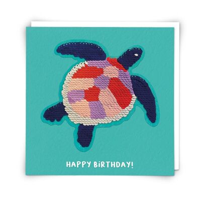 Tarjeta de felicitación de tortuga con parche de lentejuelas reutilizable