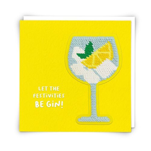 Gin Glass Greetings Card with Reusable Sequin Patch
