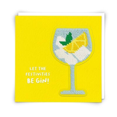 Gin-Glas-Grußkarte mit wiederverwendbarem Paillettenaufnäher