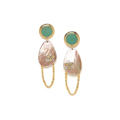 COLOMBINE   boucles d'oreilles poussoir cabochon aventurine rond