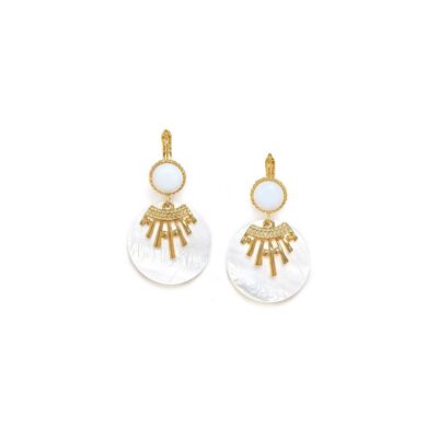 ELLEN   boucles d'oreilles dormeuses rondes strass et nacre