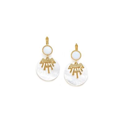 ELLEN round rhinestone and mother-of-pearl sleeper earrings