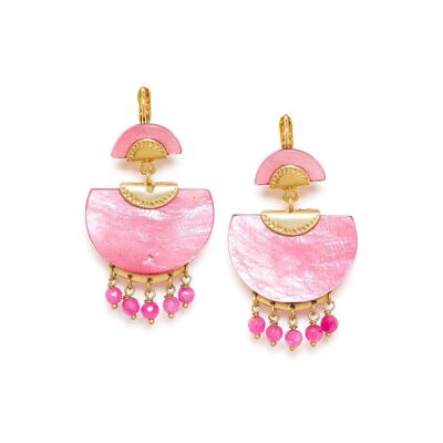LENA sleeper earrings with 5 pink tassels