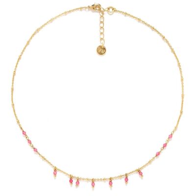 LENA kurze Halskette mit rosa Achatquasten