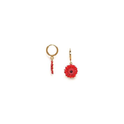 RUBY   boucles d'oreilles petite créoles Gerbera rouge