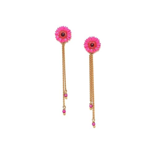 RUBY   boucles d'oreilles poussoir Gerbera rose 2 chaines