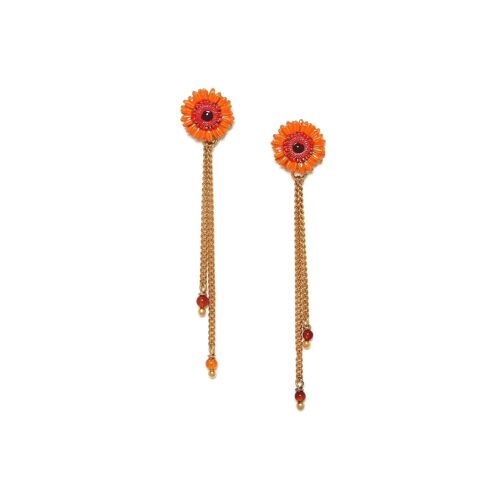 RUBY   boucles d'oreilles poussoir Gerbera orange 2 chaines