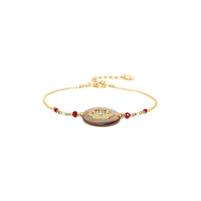 SELENA adjustable mother-of-pearl medallion bracelet with fine gold-plated metal insert