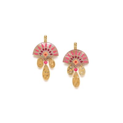 YOKO fan-shaped sleeper earrings with 3 drops gilded with fine gold