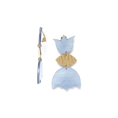 LES RADIEUSES-TULIP blue flower clip earrings
