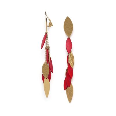 LES RADIEUSES-CASCADE red tassel clip earrings