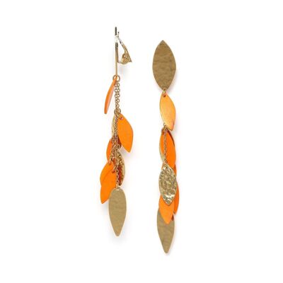 LES RADIEUSES-CASCADE orange tassel clip earrings