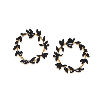 LES RADIEUSES-DIOSA “black” enamelled foliage crown earrings