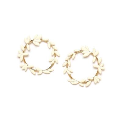 LES RADIEUSES-DIOSA “ecru” enamelled foliage crown earrings
