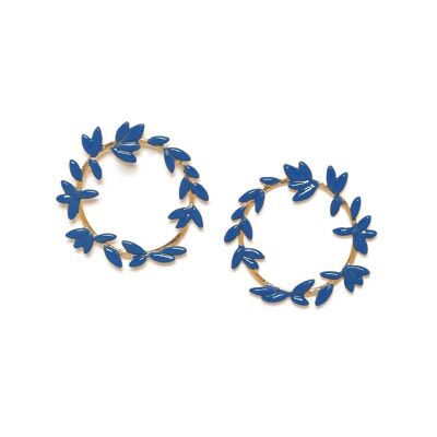 LES RADIEUSES-DIOSA Pendientes corona follaje esmaltado “azul”