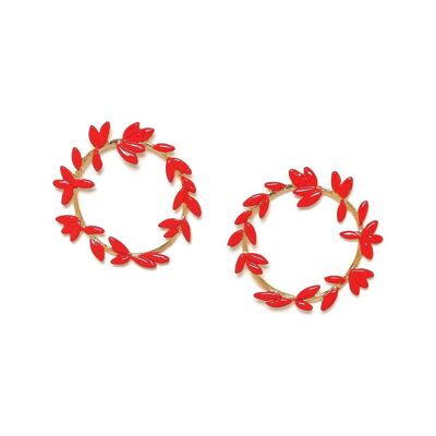 LES RADIEUSES-DIOSA “red” enameled foliage crown earrings