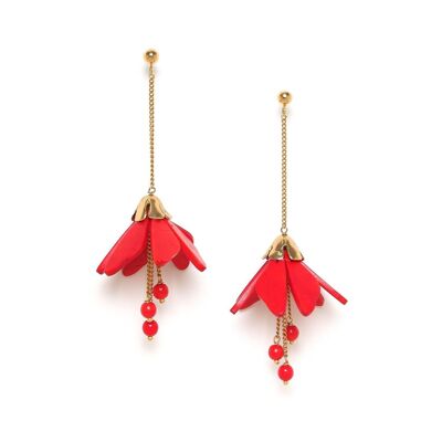 LES RADIEUSES- CLOCHETTE orecchini pendenti rossi con fiori di cocco
