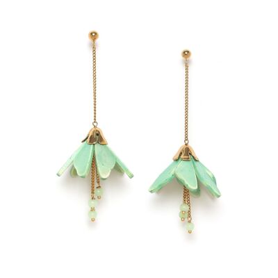 LES RADIEUSES- CLOCHETTE green dangling coconut flower push earrings