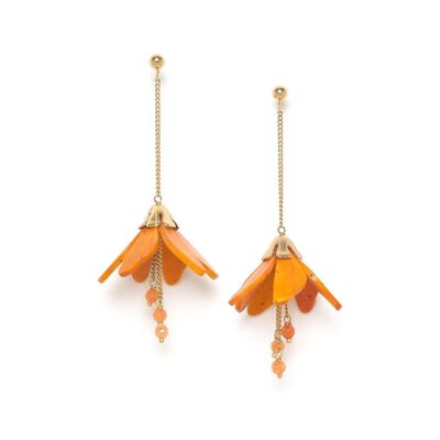 LES RADIEUSES- CLOCHETTE orange dangling coconut flower push earrings