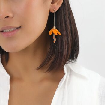 LES RADIEUSES- CLOCHETTE   boucles d'oreilles poussoir fleur de coco pendantes oranges 2