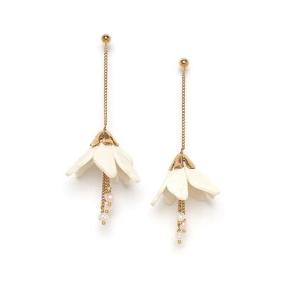 LES RADIEUSES- CLOCHETTE white dangling coconut flower push earrings