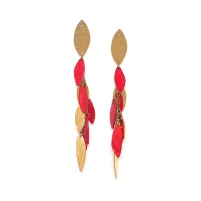 LES RADIEUSES-CASCADE red multi-tassel push earrings