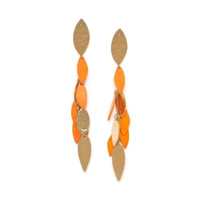 LES RADIEUSES-CASCADE orange multi-tassel push earrings