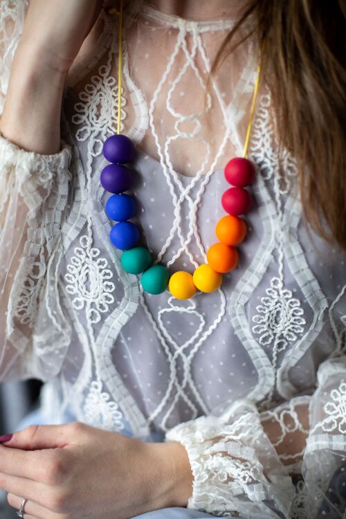 Rainbow clay bead necklace 1