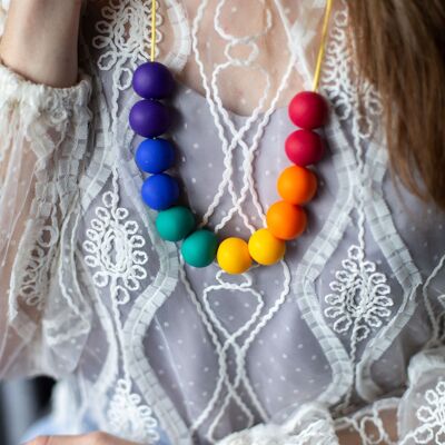 Rainbow clay bead necklace 1