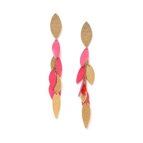 LES RADIEUSES-CASCADE   boucles d'oreilles poussoir multipampilles fuchsia