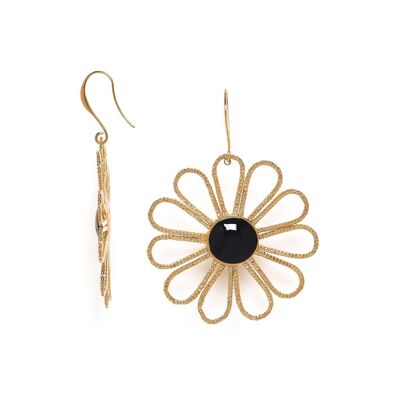 LES RADIEUSES-MARGUERITE   boucles d'oreilles crochet marguerite noire