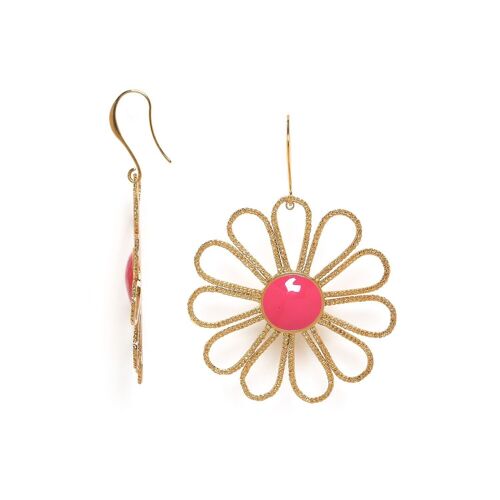 LES RADIEUSES-MARGUERITE   boucles d'oreilles crochet marguerite fuschia