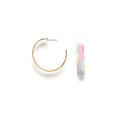 LES RADIEUSES-TULUM pink, sea green and lilac enamelled hoop earrings