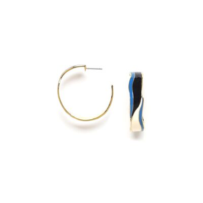 LES RADIEUSES-TULUM black blue & ecru enamelled hoop earrings