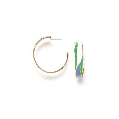 LES RADIEUSES-TULUM ecru, green & blue enamelled hoop earrings