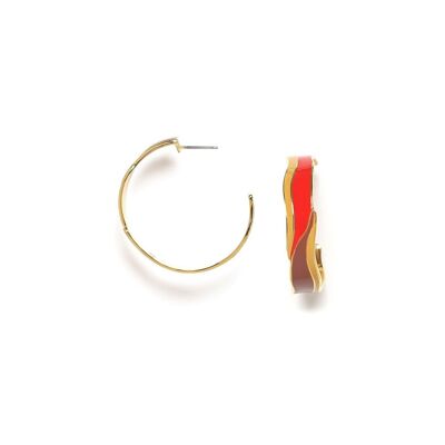 LES RADIEUSES -TULUM red, orange & chocolate enamelled hoop earrings