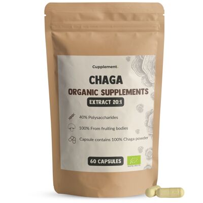 Chaga Extract Capsules 60 Pieces - 20:1 Extract - Organic