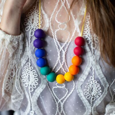 Rainbow clay bead necklace 4