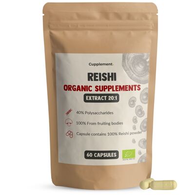Cupplement - Reishi Extract Capsules 60 Pieces - 20:1 Extract - Organic - 400 MG Per Capsule - No Powder - Supplement - Superfood - Mushroom - Mushroom