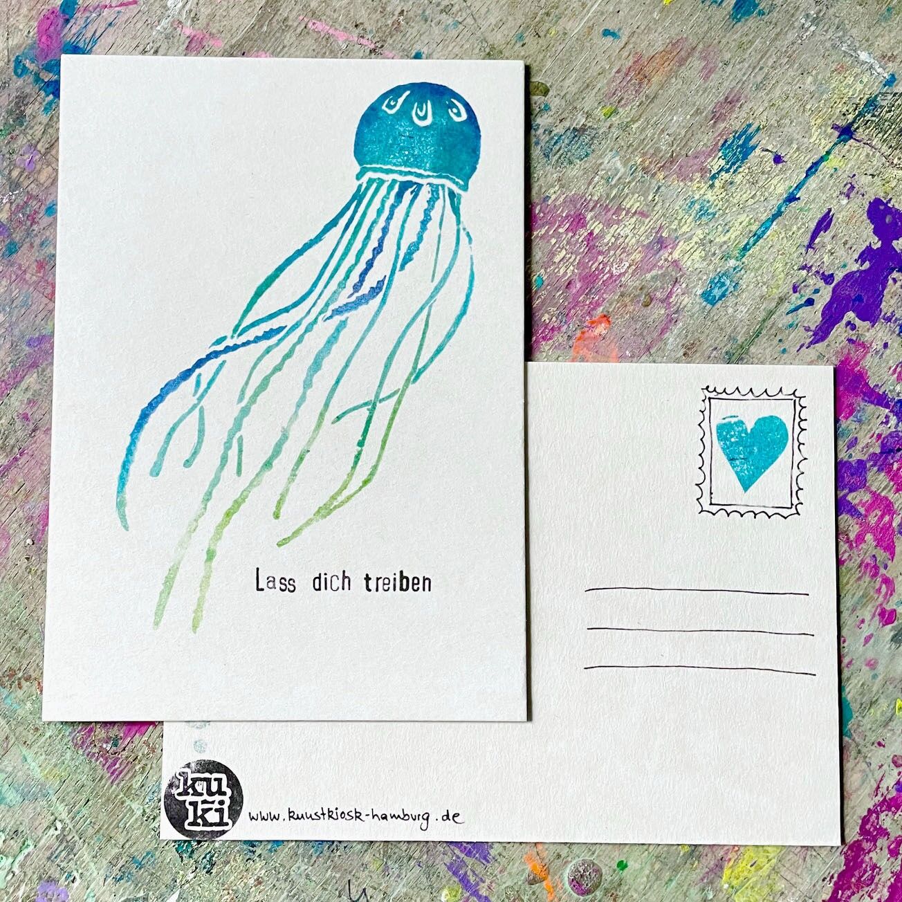 wichtige Botschaft Postkarte "Lass dich treiben" Grußkarte auf 580g Papier