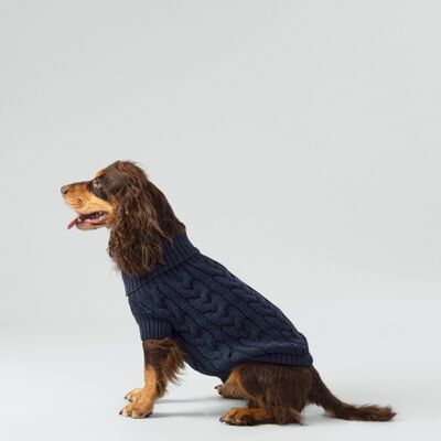 Hackett x Hugo & Hudson Pull pour chien en tricot torsadé - Marine