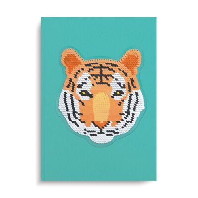 Tiger-Notizbuch mit wiederverwendbarem Paillettenaufnäher