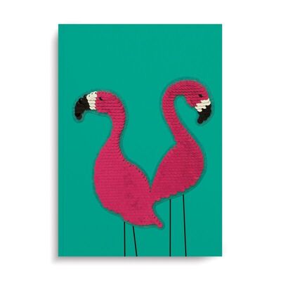 Taccuino Flamingo con toppa riutilizzabile con paillettes