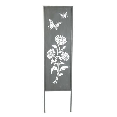 Biombo metálico con decoración floral, 31 x 1,3 x 117 cm, gris, 802560