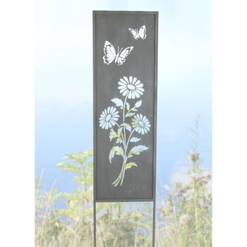 Paravent métallique décoration florale, 31 x 1,3 x 117 cm, gris, 802560 2