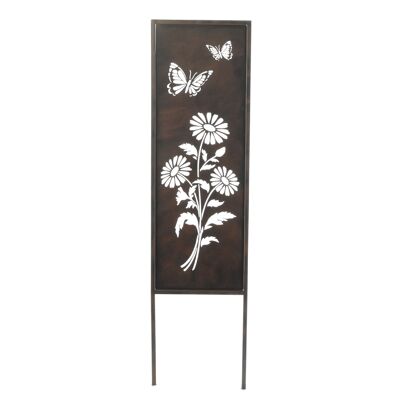 Biombo metálico decorativo floral, 31 x 1,3 x 117 cm, marrón oscuro, 802577