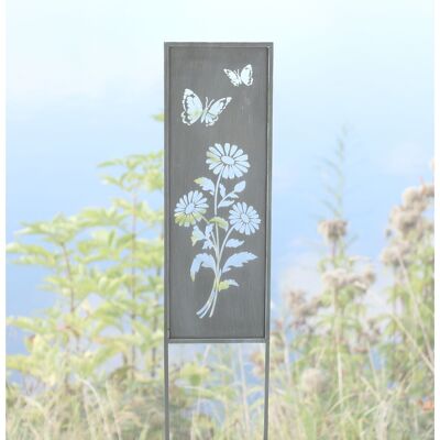 Biombo metálico con decoración floral, 22 x 1 x 83,5 cm, gris, 802584