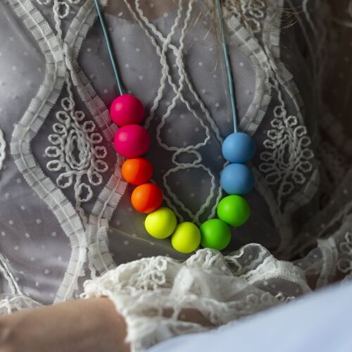 Neon rainbow clay bead necklace 1